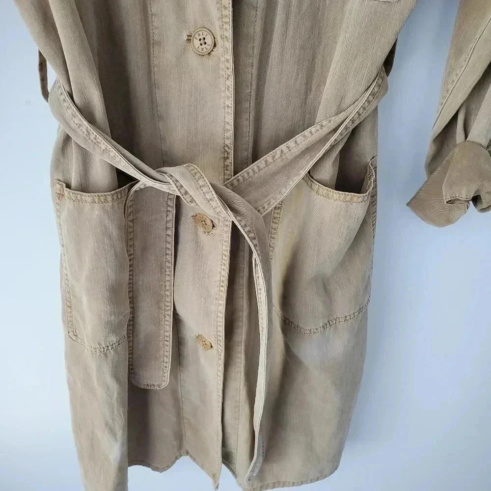 Aritzia Wilfred Lyocell Cotton Trench Coat Tan Belted Lightweight Minimalist - Picture 7 of 13